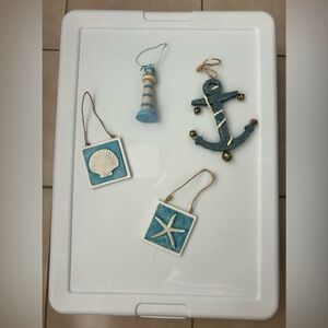 Nautical Christmas Ornaments in Blue and White (4 Total)